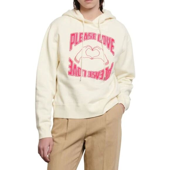 Sandro Lowin Appliqued Embroidered Cotton-Fleece Hoodie in Neutrals | Small - Picture 10 of 12